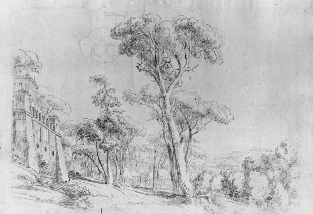 Luigi Basiletti-17-Veduta di giardino con pini marittimi